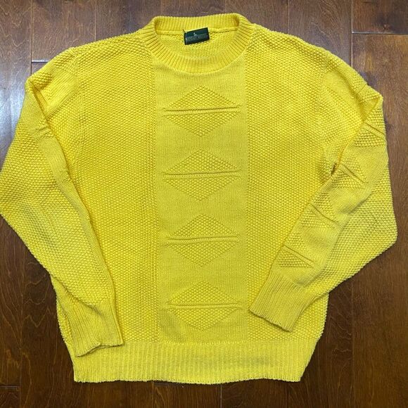 Boundary Waters Vintage Knit Cotton Blend Yellow Crewneck Sweater Men's Size M - Picture 3 of 9